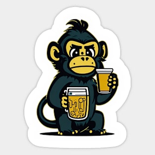 Cartoonish Monkey With Beer Mug Sticker